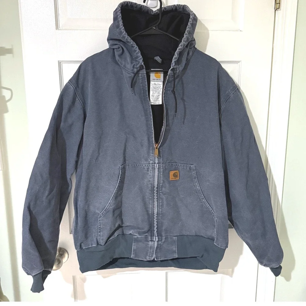 Vintage Carhartt J140 STM Storm Blue Thermal Lined Duck Active Jacket Mens XL